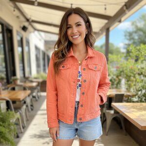 NWT W.A.Y. Wonderful & Young Orange Frayed Hem Denim Jacket M | "Walk in Beauty"